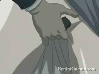 Insatiable anime temptress getting succulent muff fingered and dildoed doggy position