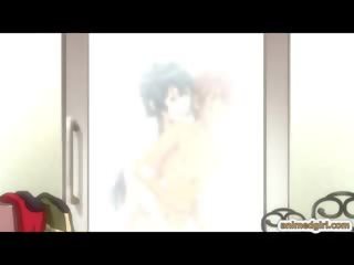 Pandalawahang kasarian hentai assfucked sa ang banyo