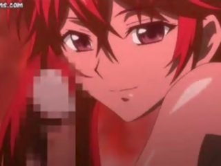 Fiery Redheaded Anime Enjoys Huge Pink Dildo