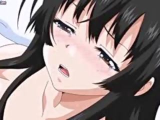 Besar boobed anime si rambut coklat menyumbatkan jari