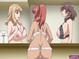 Tres enorme titted hentai chicas consigue follada por chico