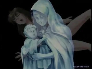 Ištvirkęs anime vienuolė su didelis sultingas papai gauna pumpuojamas į jos mergelė putė