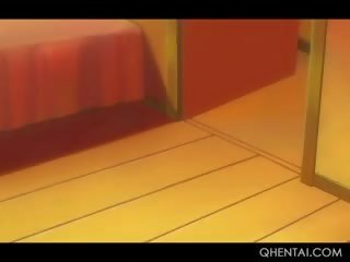Soberbo hentai boneca dando quente espanholada e broche em casa de banho
