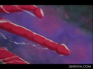 Monstro tentáculos a foder hentai slick calvo bichanos em orgia
