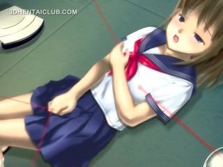 Animado chica en escuela uniforme masturbándose coño