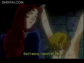 Hentai nepříjemný paní torturing a blondýnka pohlaví otrok v chains