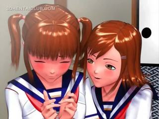 Võluv anime tüdruk hõõrudes tema coeds lihahimuline vitt