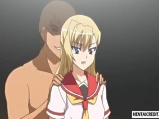 Hentai blondie dostaje gangbanged ostro i pokryty w nasienie