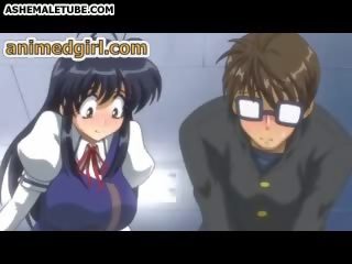Shemale hentai brutally fucked a busty hentai babe in the class