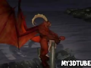 3d tóc đỏ được fucked lược cứng qua một horned dragon