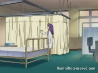 Velvet Haired Hentai Nurse Licking A Big Cock Head In The